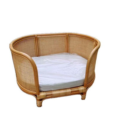 A rattan pet bed