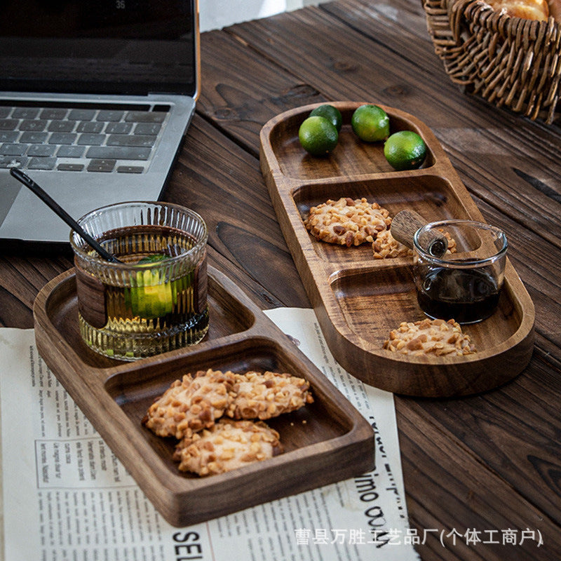 صينية خشبية من خشب الأكاسيا، صينية تخزين وجبات خفيفة منزلية مقسمة على الطراز الياباني، مناسبة لوضع وجبات الديم سوم 