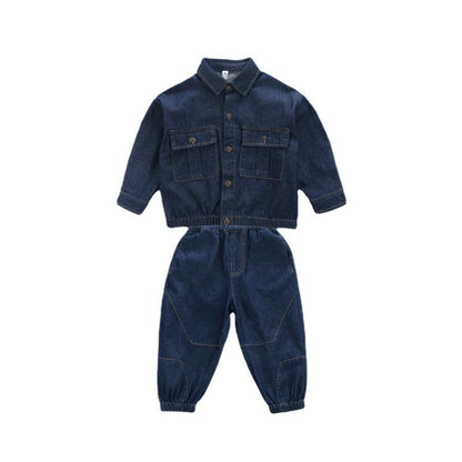 A Spring and Autumn Clothing New Children's Trendy Cool Solid Color Denim Clothing Medium Children's Foreign Trade Children's Clothing