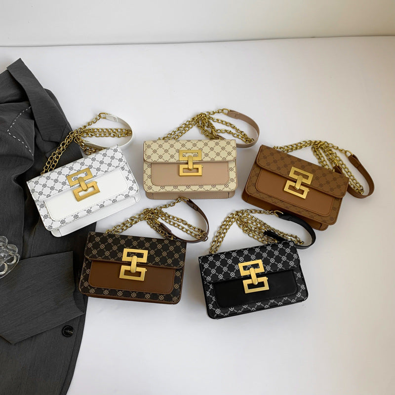 A new simple foreign style shoulder bag fashion chain retro lock small square bag printed messenger bag - Mixbatch