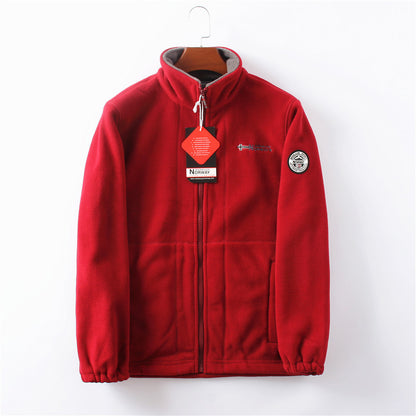 A Fleece and thickened double-sided fleece jacket for men, warm in autumn and winter, casual and loose large-size jacket.