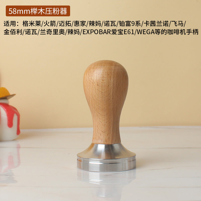 A 51/53/58 mm304 stainless steel coffee powder press threaded wooden handle powder press hammer coffee machine handle powder dispenser