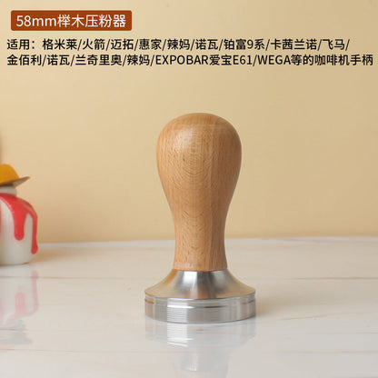 A 51/53/58 mm304 stainless steel coffee powder press threaded wooden handle powder press hammer coffee machine handle powder dispenser