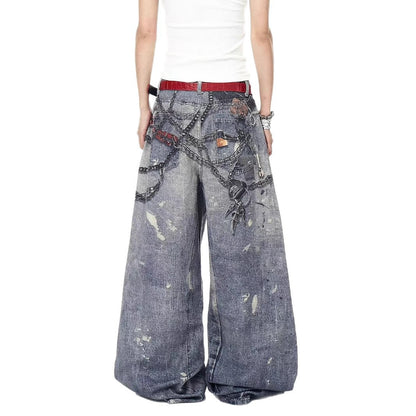 A printed denim trousers