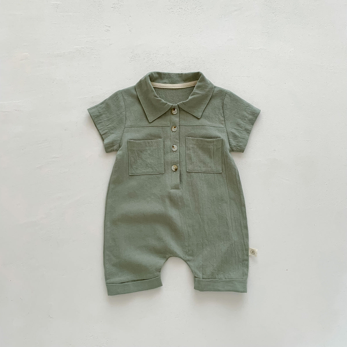 A children's clothing in stock Instagram style Korean version baby short sleeved jumpsuit for boys with open chest lapel work piece climbing suit - Mixbatch