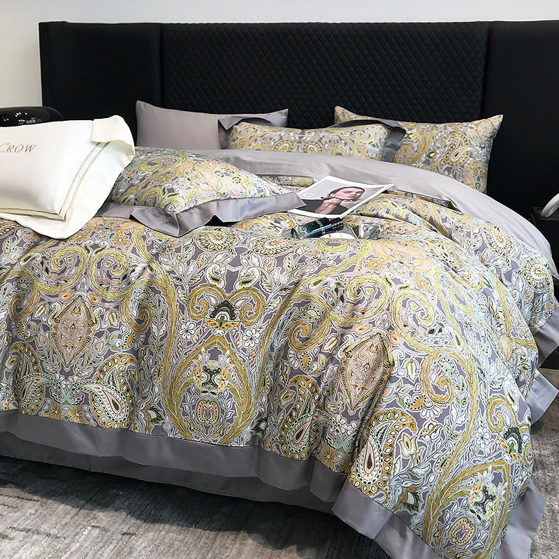 American luxury 200-piece long-staple cotton four-piece high-quality cotton cotton sheets quilt cover master bedroom 4 bedding 3.0kg - Mixbatch