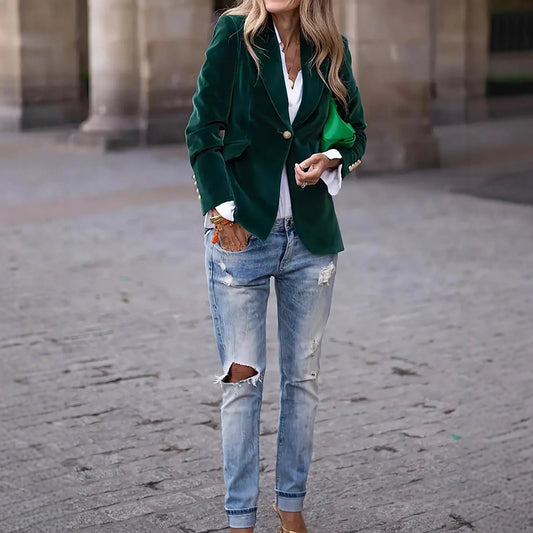 A gold velvet blazer