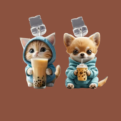 A Cross-border explosion Acrylic mobile phone dust plug Love milk tea dog and cat pendant Pendant Type-C oval interface