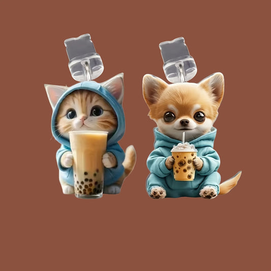 A Cross-border explosion Acrylic mobile phone dust plug Love milk tea dog and cat pendant Pendant Type-C oval interface