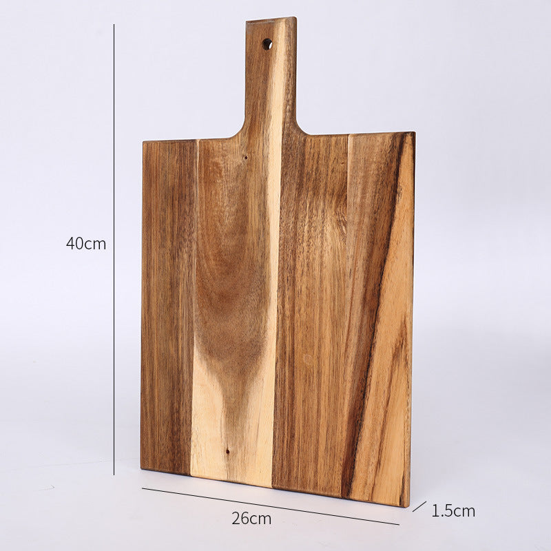 A Acacia wood pizza tray with handle solid wood cheese bread tray household steak plate, creative wooden small cutting board