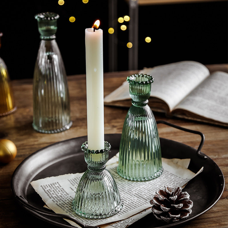 A glass candlestick ornament