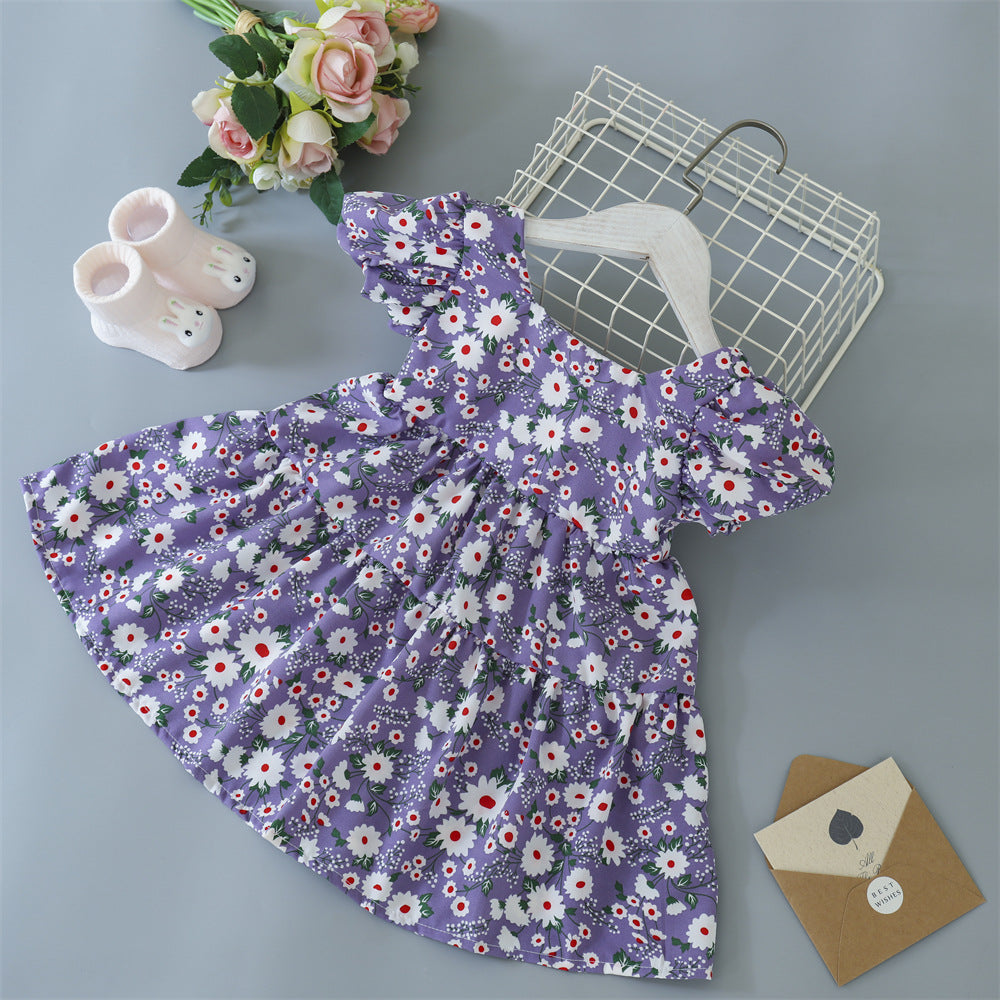 A [Cross-border] Girls' floral dress, children's princess dress, bow skirt spot wholesale - Mixbatch