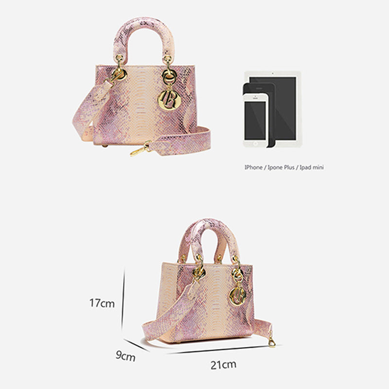 A snake pattern new Princess Diana bag, high-end shoulder messenger bag, high-end fashion pink handbag.