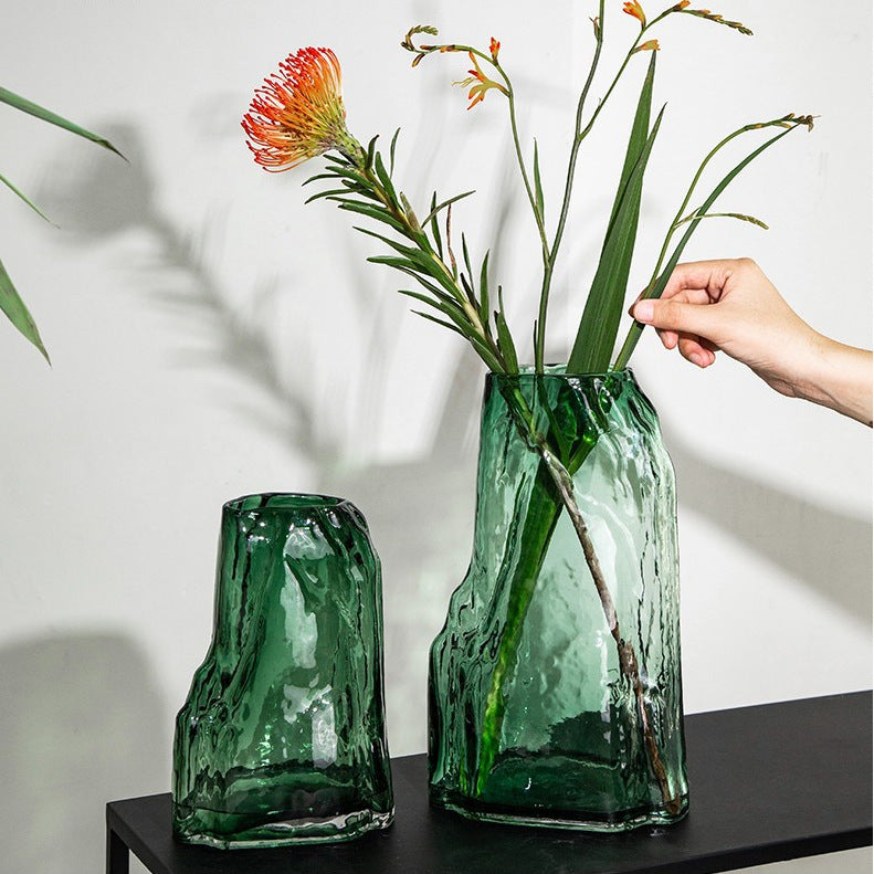 A European creative handmade glass vase, living room Internet celebrity ornament, water raising vase, dried flowers, household rockery vase