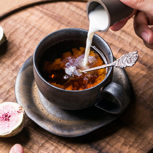 A ceramic cup and saucer set