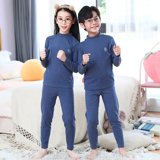 A Children's medium-neck thermal underwear Small medium-sized and older children's long johns Double-sided polished children's home primer set - Mixbatch