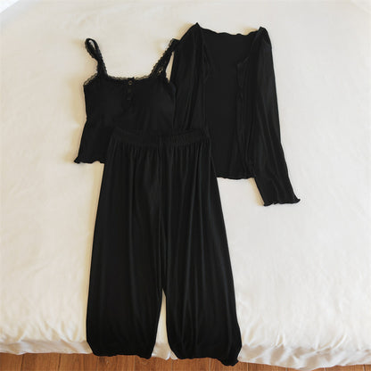 A Modal pajamas women's spring, autumn and winter sexy with chest pads, summer suspenders, trousers can be worn outside, simple loungewear cover - Mixbatch