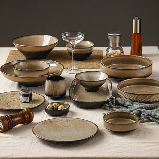 A Japanese-style kiln-changed retro coffee gold creative ceramics simple high-end light luxury cup, bowl, plate and tableware combination set