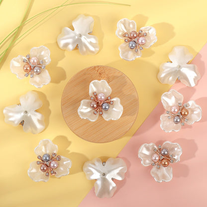 A three-leaf imitation shell petals three pearls flower heart accessories, resin flower plate DIY jewelry accessories wholesale - Mixbatch