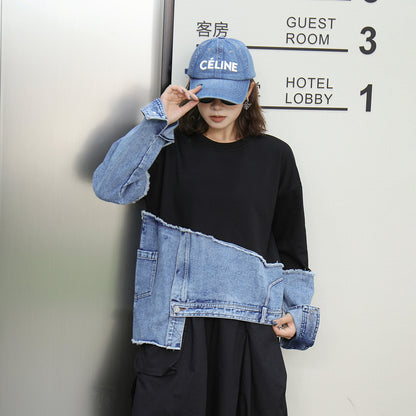 A stitched denim irregular top