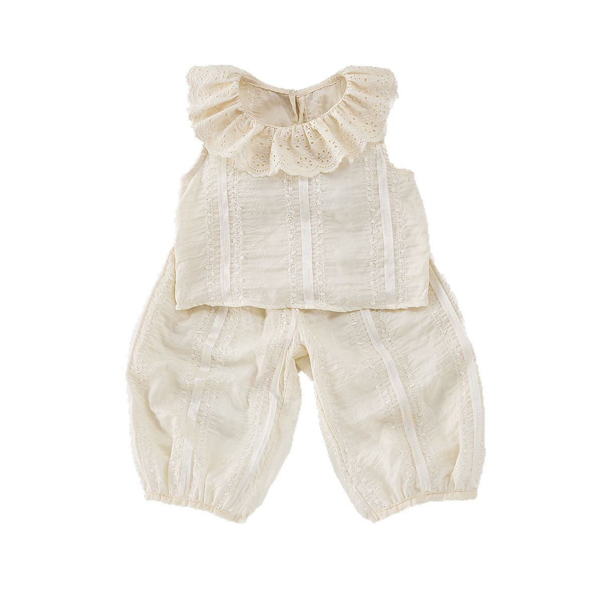 A girls summer two-piece set, new Korean foreign-style little princess sleeveless vest, top, shorts, thin split set