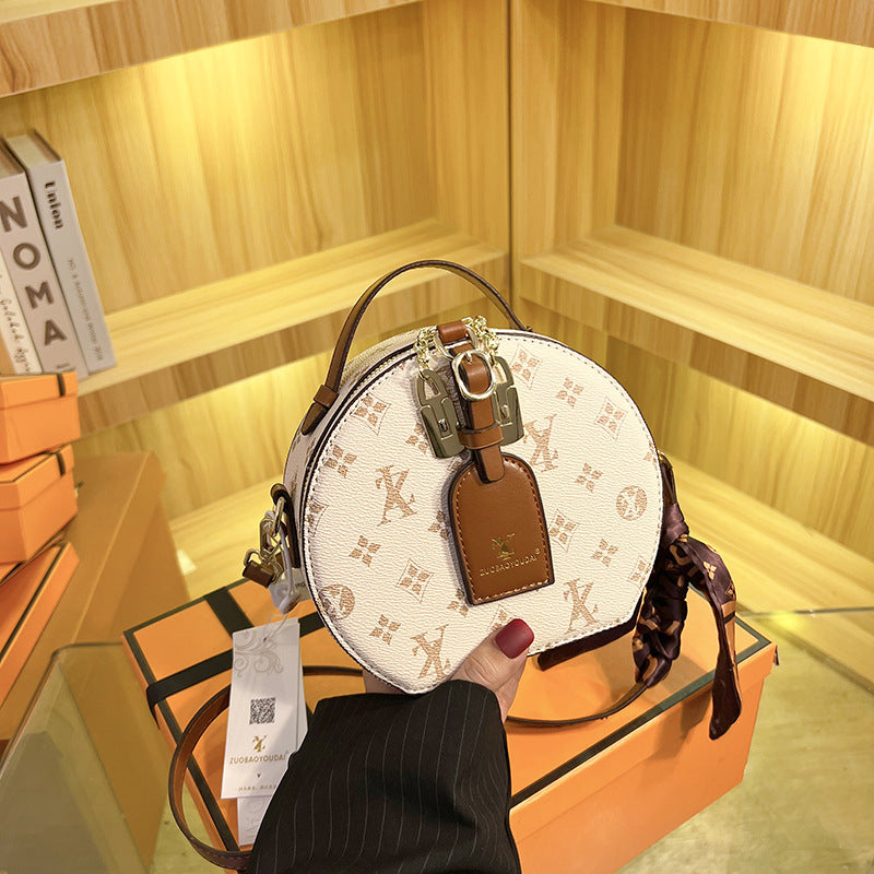 A new silk scarf portable messenger bag, popular in Europe and America, rich round bucket small bag - Mixbatch