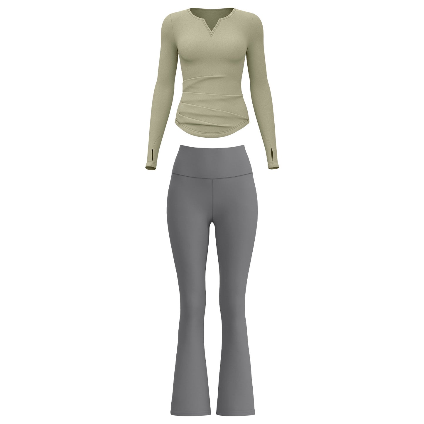 A autumn v-neck yoga suit pleated naked feeling slim and thin long fitness suit women