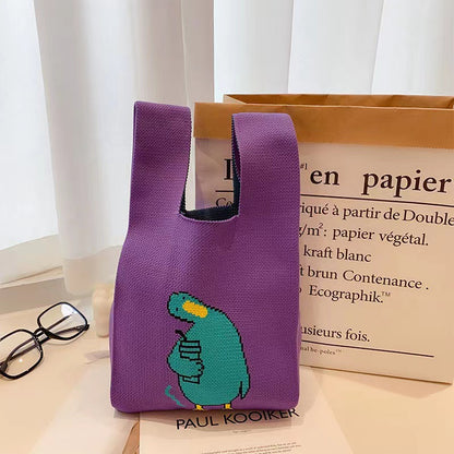 A Internet celebrity handbag women's knitted wool bucket bag Japanese and Korean version versatile hand carry casual tote bag box lunch bag y