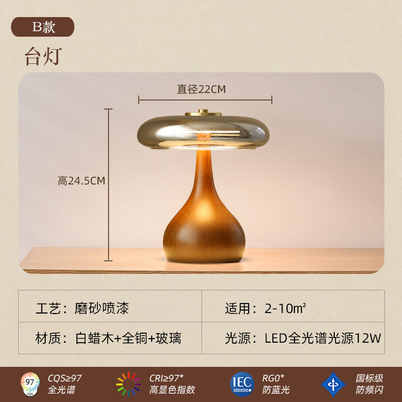 A solid wood glass table lamp