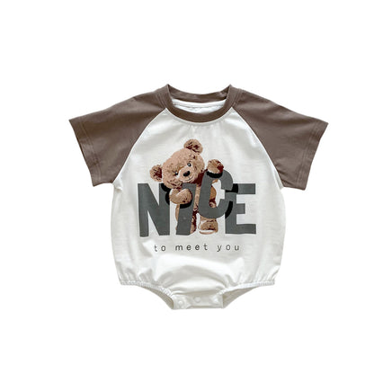 A Trendy 2023 Summer Korean Edition Loose Men's Treasure Triangle Bag Bottom Coat Baby Brown Little Bear Soft and Comfortable Cotton Climbing Clothes - Mixbatch