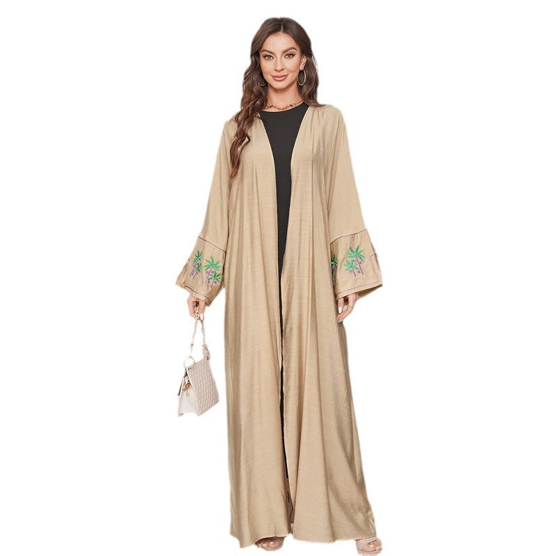 New Embroidered Middle Eastern Muslim Clothing Fashion Elegant Cardigan Human Cotton Dress Robe - Mixbatch