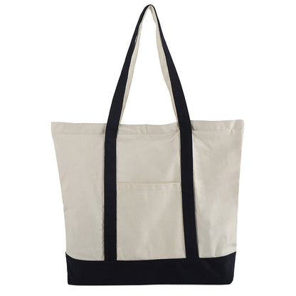 A thickened canvas supermarket environmental protection bag large capacity new cross-border grocery shopping bag strong zipper tote bag can be printed logo - Mixbatch