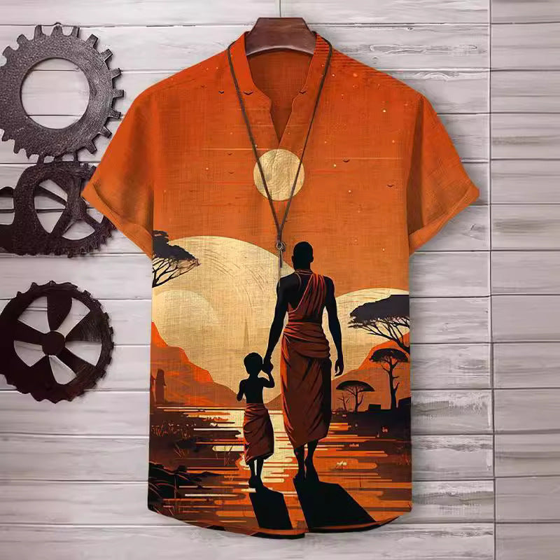 A Printed Short Sleeve V-Neck Shirt