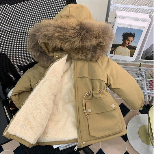 A girls jacket velvet cotton-padded winter clothing foreign style girls baby thicker pie to overcome