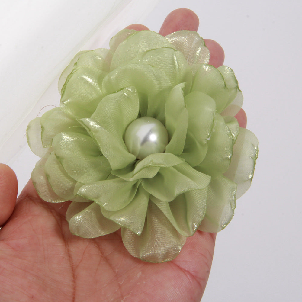 A 9cm large number of spot with pearl cloth flower fabric flower gauze clothing accessories brooch clothing accessories - Mixbatch