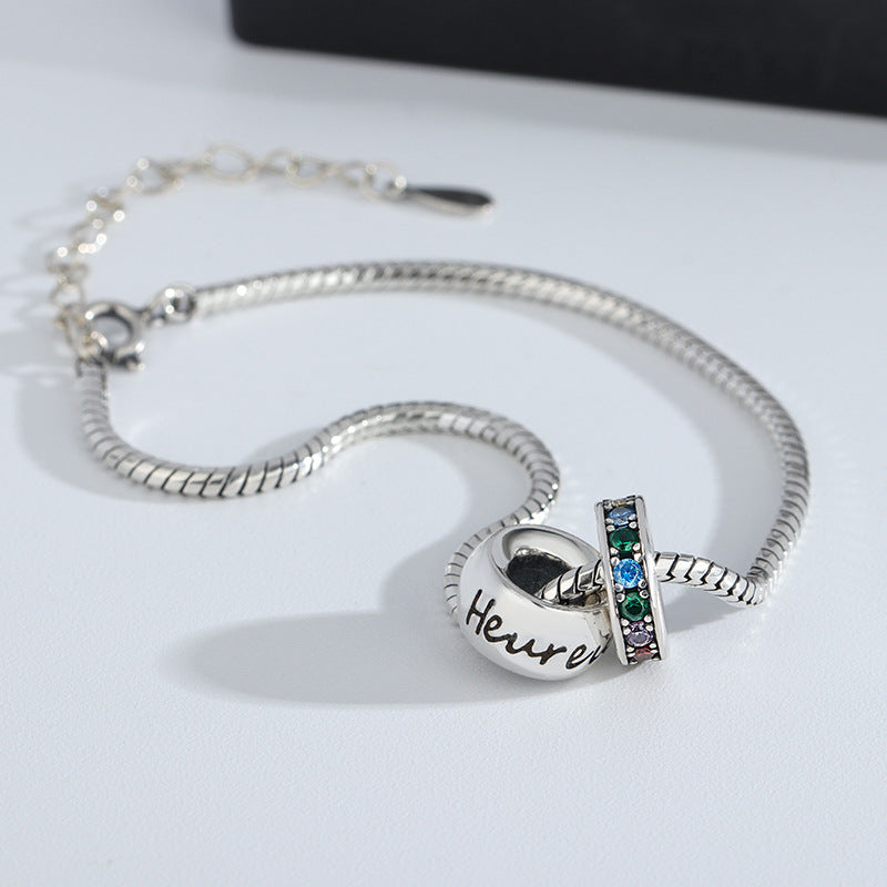 A S925 Sterling Silver Double Ring Diamond Bracelet