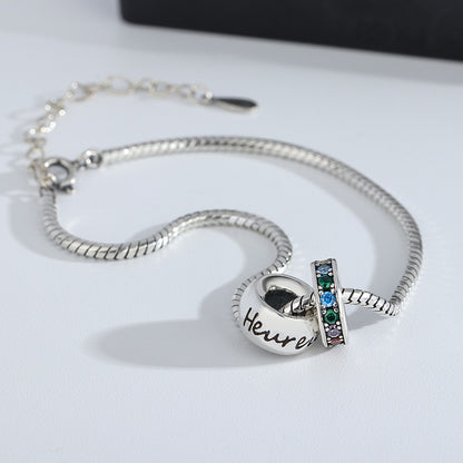 A S925 Sterling Silver Double Ring Diamond Bracelet