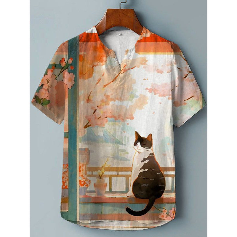 A Printed Short Sleeve V-Neck Shirt
