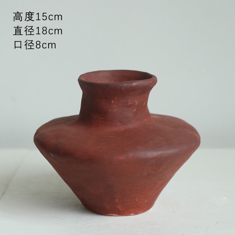 A new Chinese retro red pottery art ceramic flower ware model house sales office living room entrance study decorative ornament