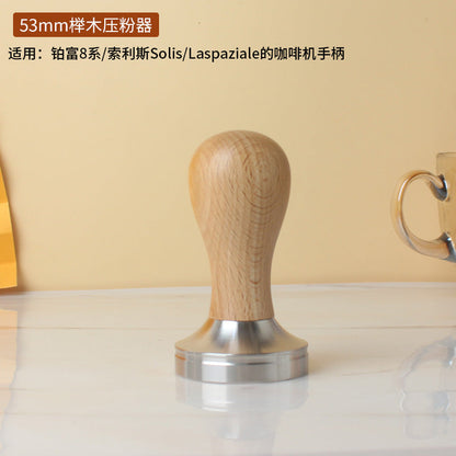 A 51/53/58 mm304 stainless steel coffee powder press threaded wooden handle powder press hammer coffee machine handle powder dispenser