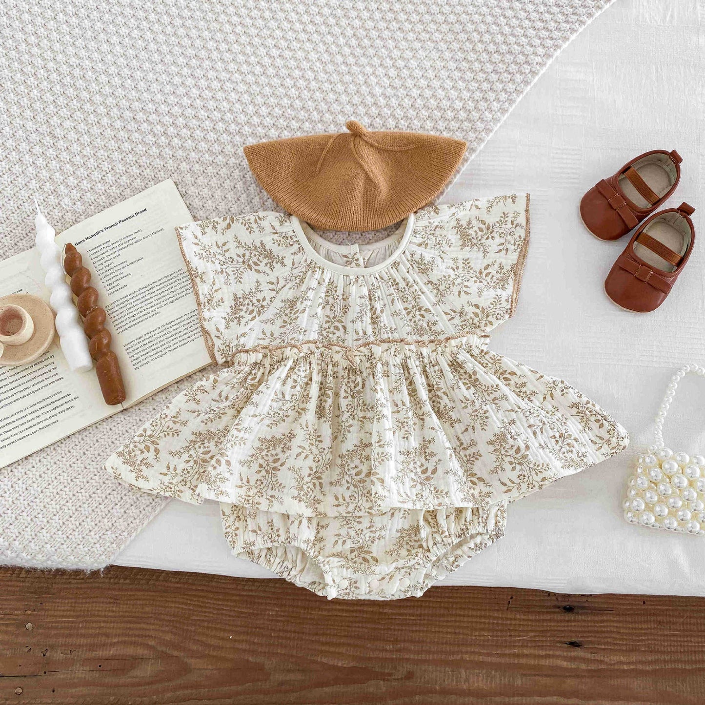 A Baby Bodysuit 2024 New Product Girl's Crepe Fragmented Flower Flying Sleeves Sweetheart Newborn Korean Edition Western Climbing Outwear - Mixbatch