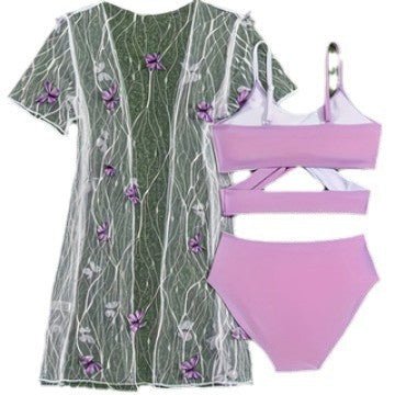 A mesh bikini three-piece swimsuit for girls - Mixbatch