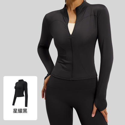 A basic yoga suit jacket nude tight breathable stand-up collar sports fitness top women