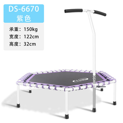 A 48 inch hexagonal trampoline indoor kids jumping trampoline with armrests commercial small fitness trampoline body bounce