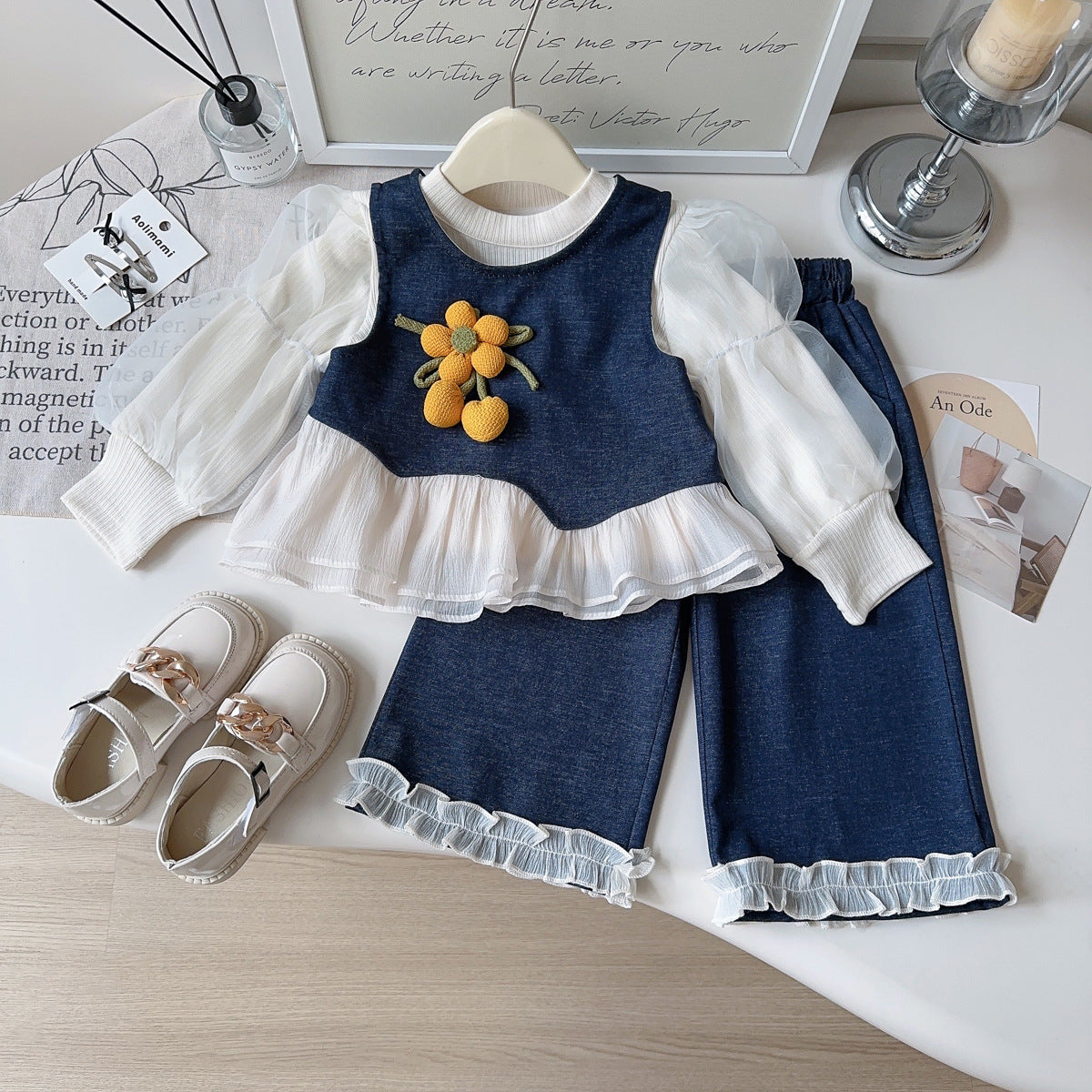 A three-piece denim set for girls