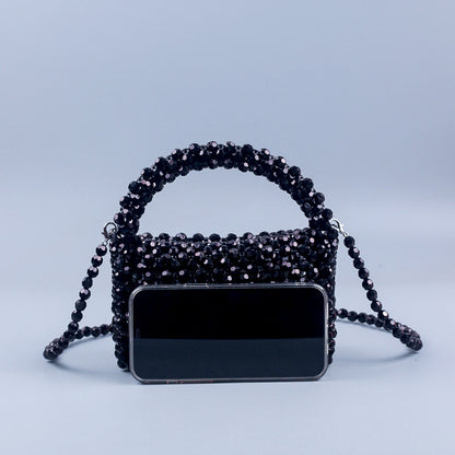 A simple black horn bead acrylic handbag bag handmade beaded woven portable messenger bag