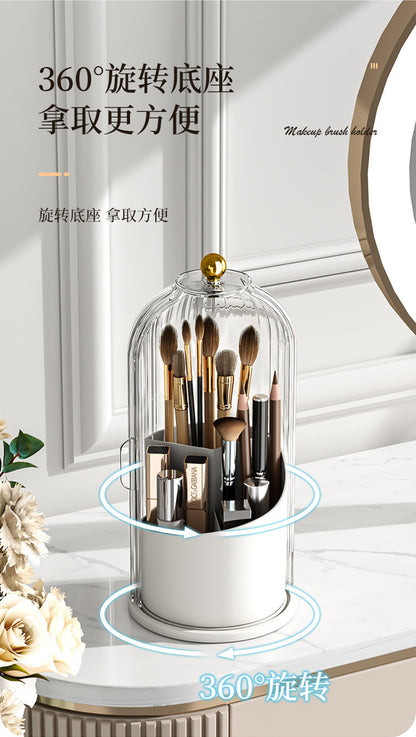 حامل أقلام على شكل قفص طيور، رف مقاوم للغبار، صندوق تخزين مستحضرات تجميل يُوضع على الطاولة، منظم فرش مكياج دوار، خزانة ملابس 