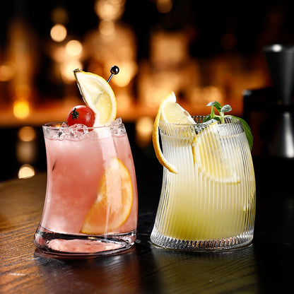 A ins Nordic style creative vertical pattern cup special-shaped glass Internet celebrity crescent moon cup juice cup mojito cocktail cup
