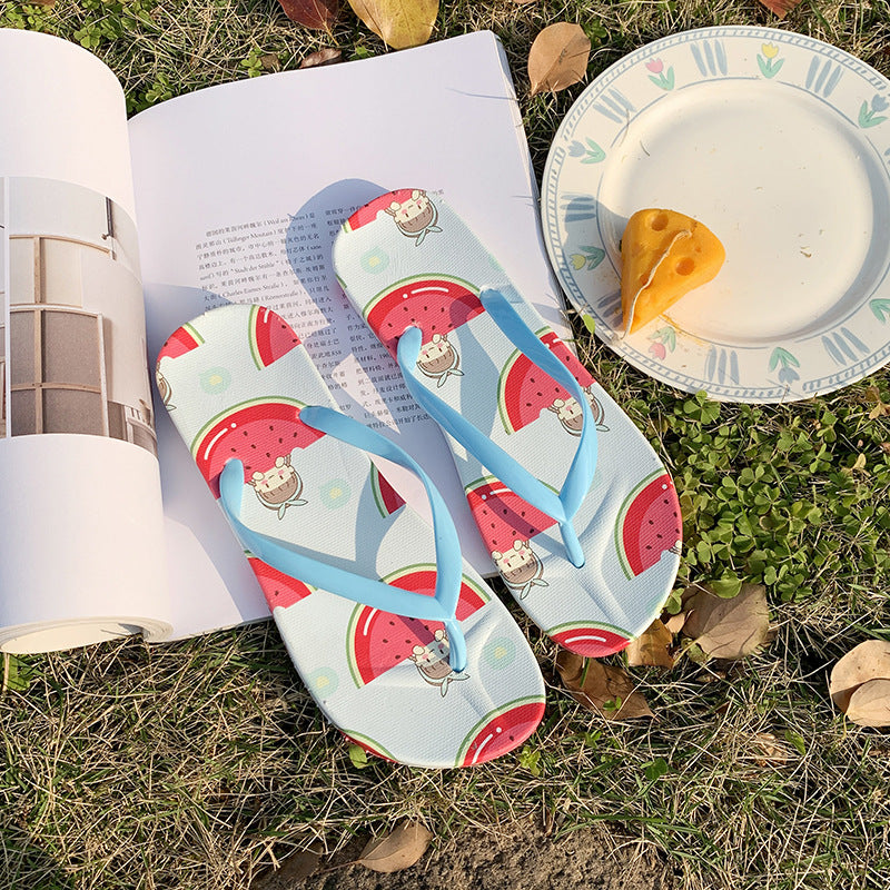 A flip-flops female summer casual wear simple fruit cartoon light and comfortable soft bottom toe pinch foot beach cool slippers