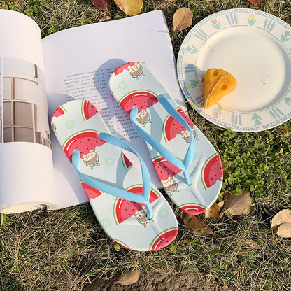 A flip-flops female summer casual wear simple fruit cartoon light and comfortable soft bottom toe pinch foot beach cool slippers
